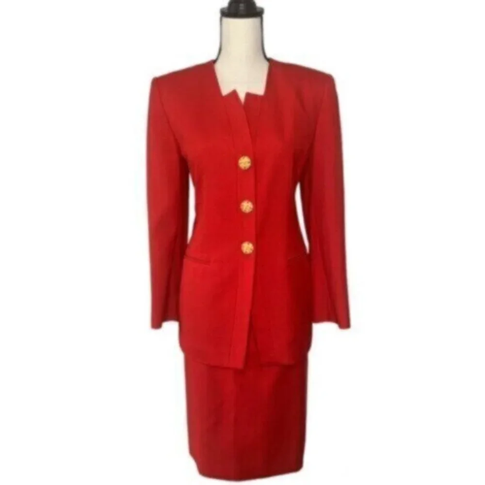 Stirling Cooper Red Vintage Two Piece Skirt Suit Set